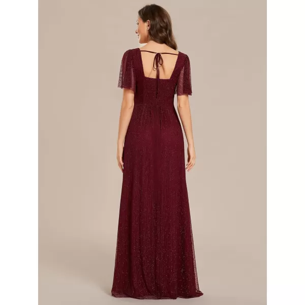 EverPretty Womens Glitter Short Sleeves Sweetheart Split Maxi Evening Dress 02004Burgundy