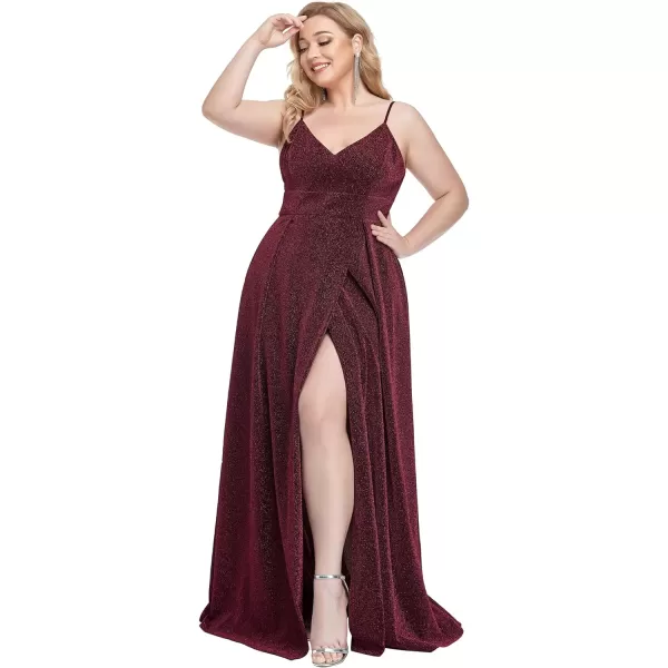 EverPretty Womens Glitter Side Slit Aline Plus Size Evening Dresses for Party 50120Burgundy