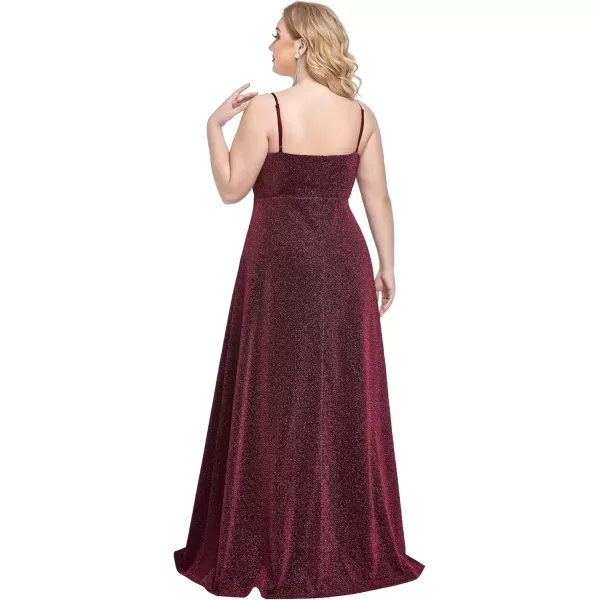 EverPretty Womens Glitter Side Slit Aline Plus Size Evening Dresses for Party 50120Burgundy