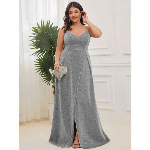 EverPretty Womens Glitter Side Slit Aline Plus Size Evening Dresses for Party 50120Gray