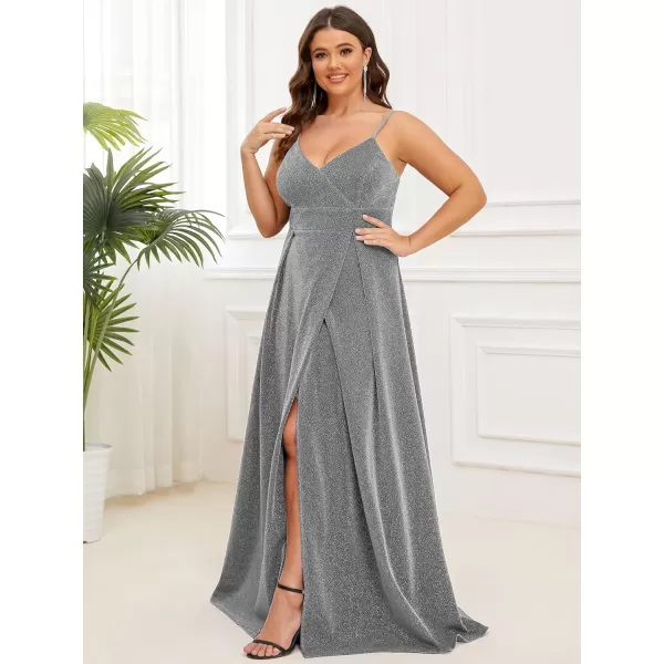 EverPretty Womens Glitter Side Slit Aline Plus Size Evening Dresses for Party 50120Gray