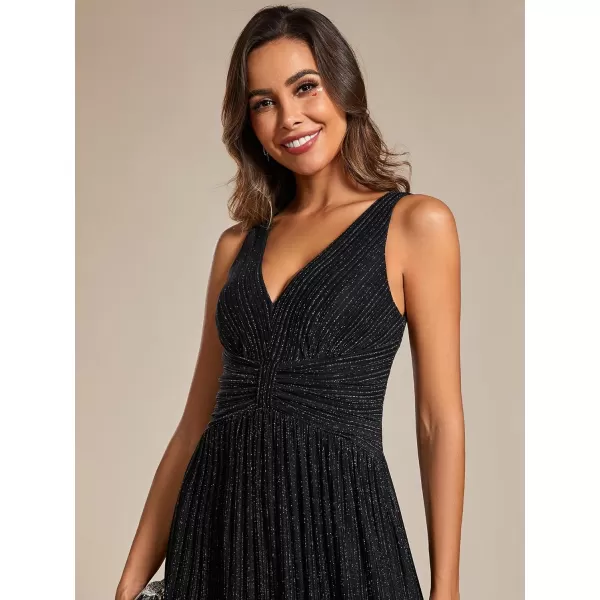 EverPretty Womens Glitter Sleeveless V Neck ALine Pleated Waist Evening Gowns 02133Black