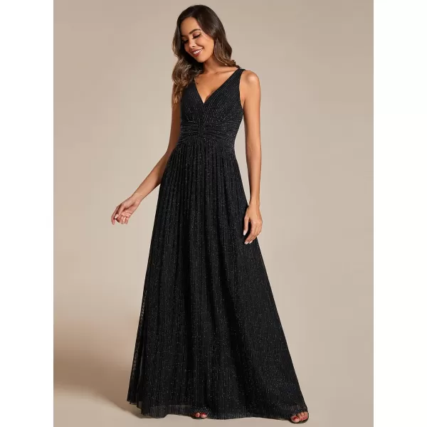 EverPretty Womens Glitter Sleeveless V Neck ALine Pleated Waist Evening Gowns 02133Black