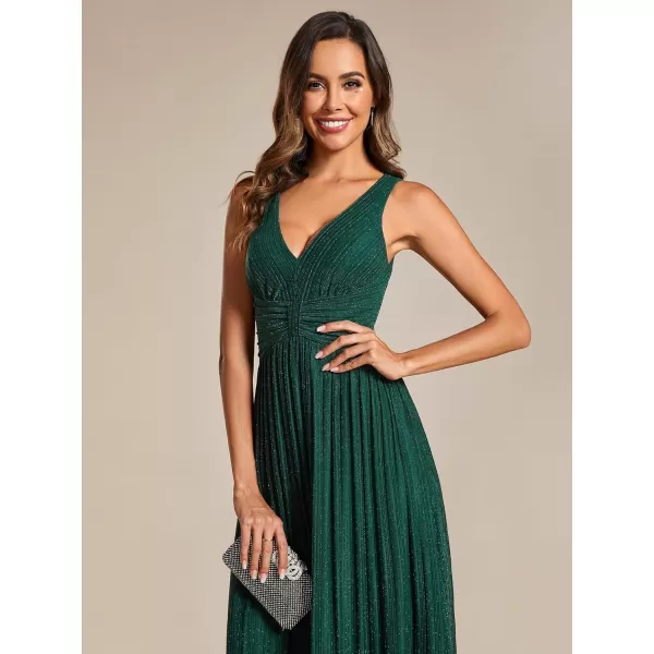 EverPretty Womens Glitter Sleeveless V Neck ALine Pleated Waist Evening Gowns 02133Deep Green