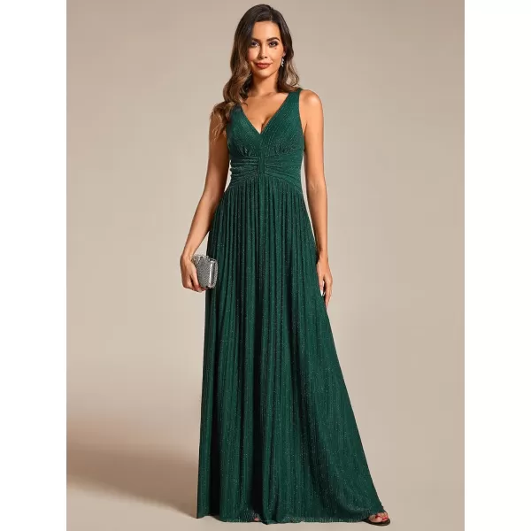 EverPretty Womens Glitter Sleeveless V Neck ALine Pleated Waist Evening Gowns 02133Deep Green