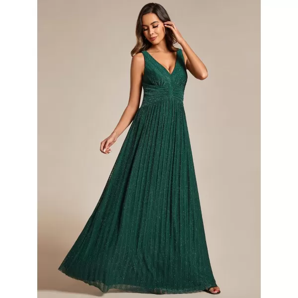 EverPretty Womens Glitter Sleeveless V Neck ALine Pleated Waist Evening Gowns 02133Deep Green