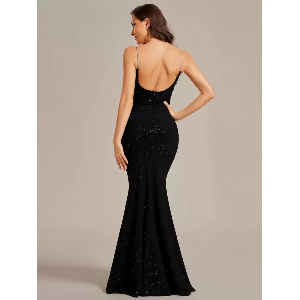 EverPretty Womens Glitter Spaghetti Strap UVeck Open Back Bodycon Stretchy Evening Dress 01945Black