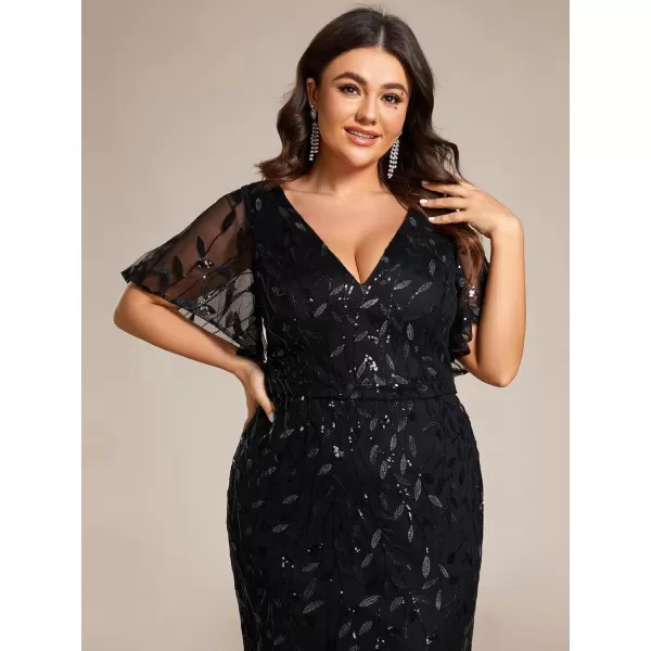 EverPretty Womens Gorgeous VNeck Sparkly Embroidery Plus Size Sequin Evening Dress 0692PZUSABlack