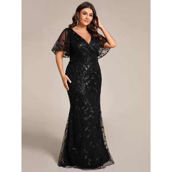 EverPretty Womens Gorgeous VNeck Sparkly Embroidery Plus Size Sequin Evening Dress 0692PZUSABlack