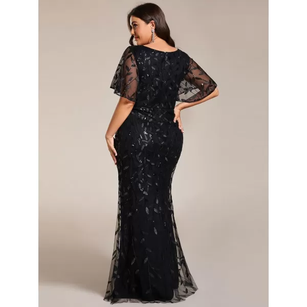 EverPretty Womens Gorgeous VNeck Sparkly Embroidery Plus Size Sequin Evening Dress 0692PZUSABlack