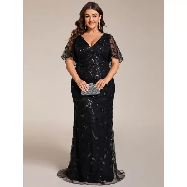 EverPretty Womens Gorgeous VNeck Sparkly Embroidery Plus Size Sequin Evening Dress 0692PZUSABlack