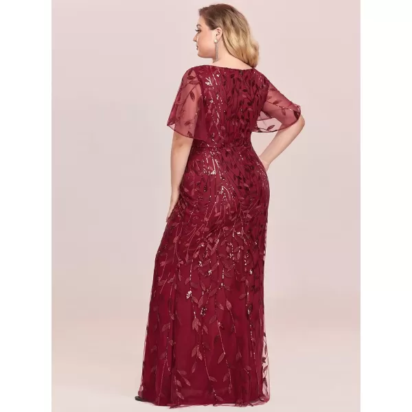 EverPretty Womens Gorgeous VNeck Sparkly Embroidery Plus Size Sequin Evening Dress 0692PZUSABurgundy