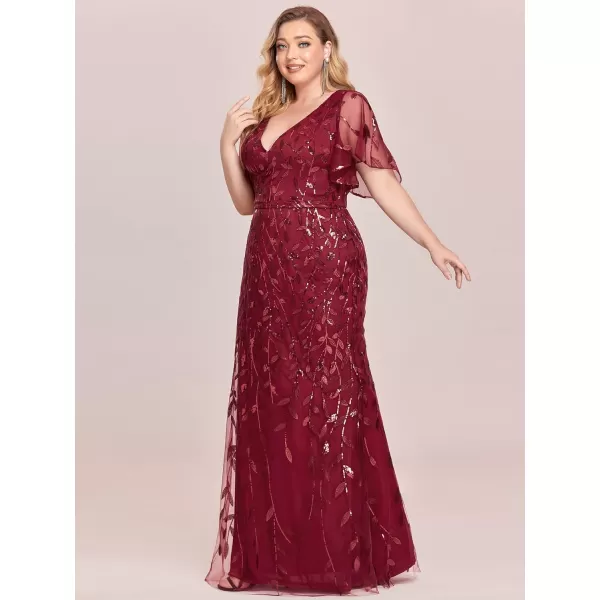 EverPretty Womens Gorgeous VNeck Sparkly Embroidery Plus Size Sequin Evening Dress 0692PZUSABurgundy