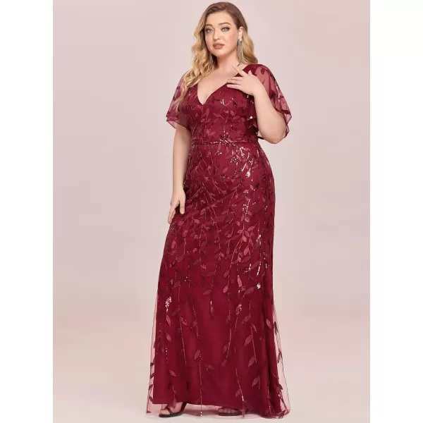 EverPretty Womens Gorgeous VNeck Sparkly Embroidery Plus Size Sequin Evening Dress 0692PZUSABurgundy