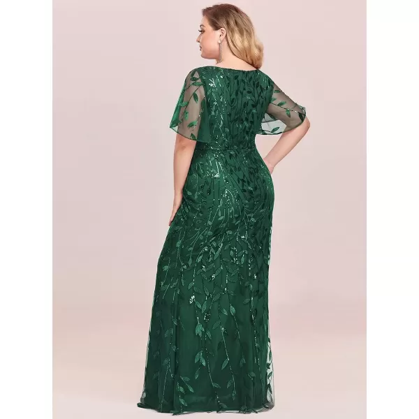 EverPretty Womens Gorgeous VNeck Sparkly Embroidery Plus Size Sequin Evening Dress 0692PZUSADark Green