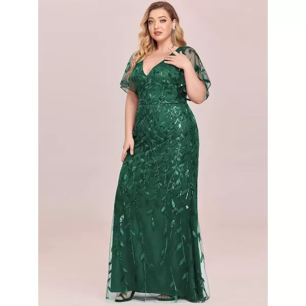 EverPretty Womens Gorgeous VNeck Sparkly Embroidery Plus Size Sequin Evening Dress 0692PZUSADark Green