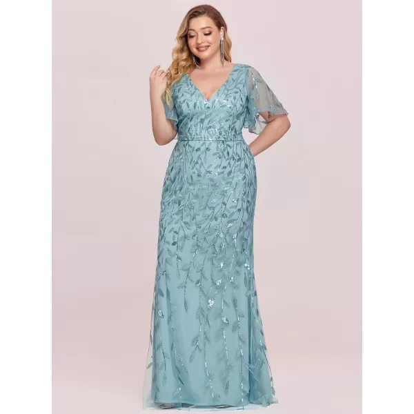 EverPretty Womens Gorgeous VNeck Sparkly Embroidery Plus Size Sequin Evening Dress 0692PZUSADemin Blue