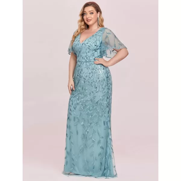 EverPretty Womens Gorgeous VNeck Sparkly Embroidery Plus Size Sequin Evening Dress 0692PZUSADemin Blue