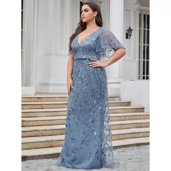 EverPretty Womens Gorgeous VNeck Sparkly Embroidery Plus Size Sequin Evening Dress 0692PZUSADusty Blue