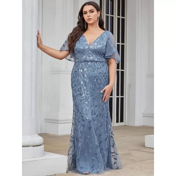 EverPretty Womens Gorgeous VNeck Sparkly Embroidery Plus Size Sequin Evening Dress 0692PZUSADusty Blue