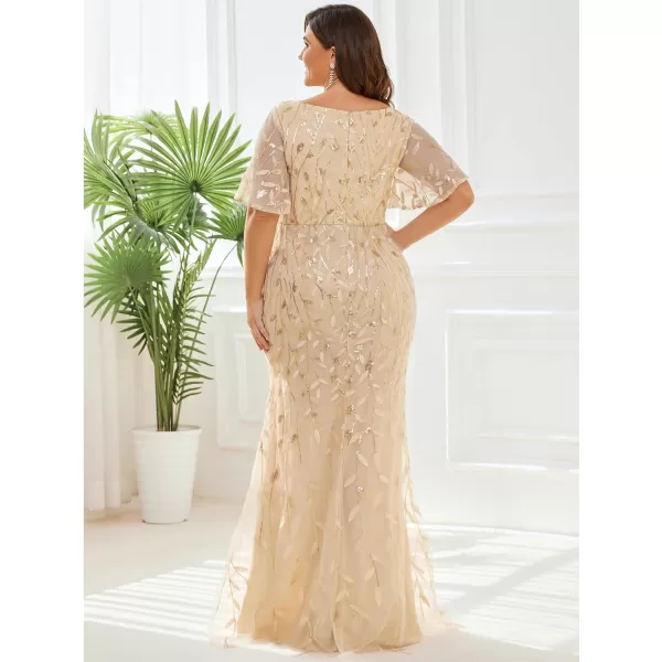 EverPretty Womens Gorgeous VNeck Sparkly Embroidery Plus Size Sequin Evening Dress 0692PZUSAGold