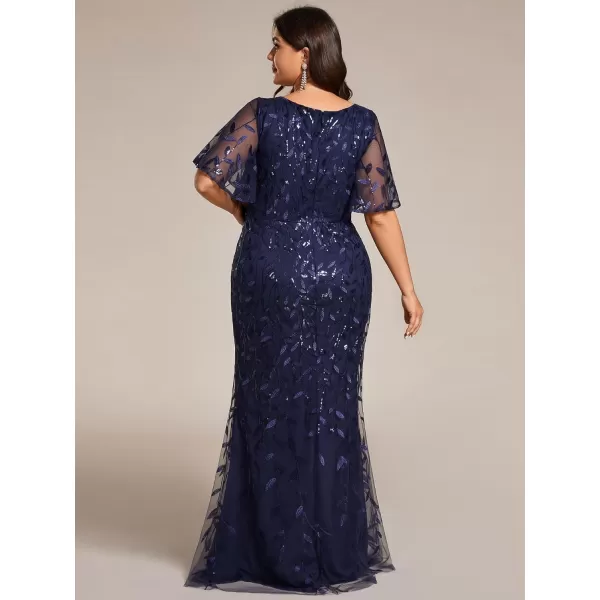 EverPretty Womens Gorgeous VNeck Sparkly Embroidery Plus Size Sequin Evening Dress 0692PZUSANavy Blue