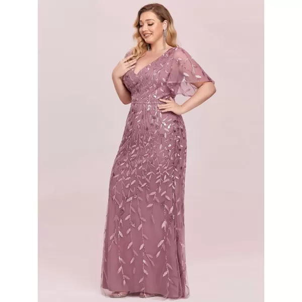 EverPretty Womens Gorgeous VNeck Sparkly Embroidery Plus Size Sequin Evening Dress 0692PZUSAOrchid