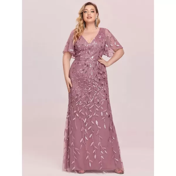 EverPretty Womens Gorgeous VNeck Sparkly Embroidery Plus Size Sequin Evening Dress 0692PZUSAOrchid