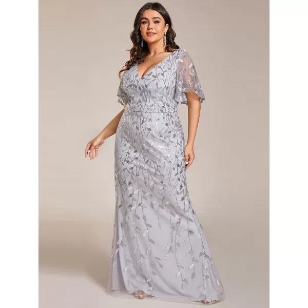 EverPretty Womens Gorgeous VNeck Sparkly Embroidery Plus Size Sequin Evening Dress 0692PZUSASilver