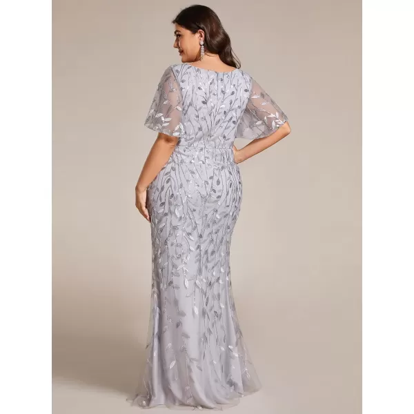 EverPretty Womens Gorgeous VNeck Sparkly Embroidery Plus Size Sequin Evening Dress 0692PZUSASilver