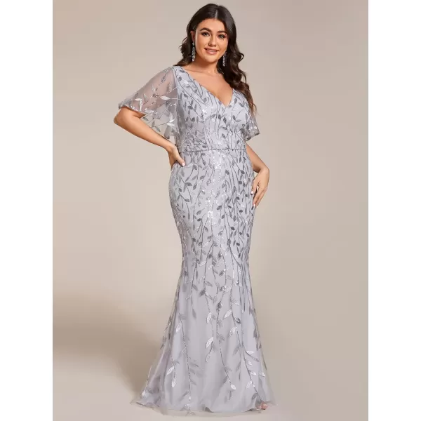 EverPretty Womens Gorgeous VNeck Sparkly Embroidery Plus Size Sequin Evening Dress 0692PZUSASilver