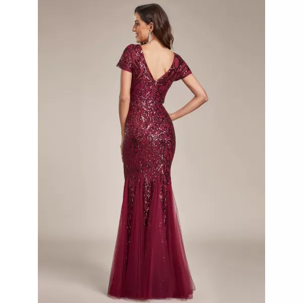 EverPretty Womens Grogeous Round Neckline Sequin Bodycon Mermaid Evening Dress with Sleeves 01808Burgundy