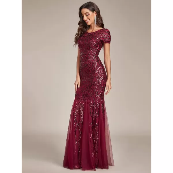 EverPretty Womens Grogeous Round Neckline Sequin Bodycon Mermaid Evening Dress with Sleeves 01808Burgundy