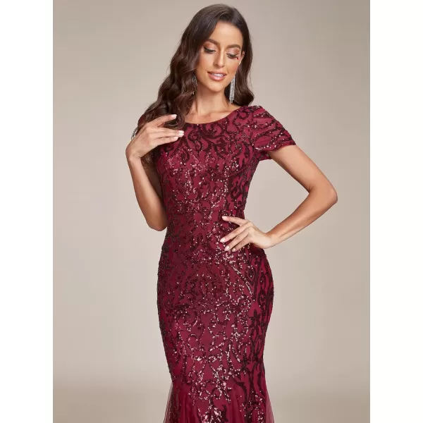 EverPretty Womens Grogeous Round Neckline Sequin Bodycon Mermaid Evening Dress with Sleeves 01808Burgundy