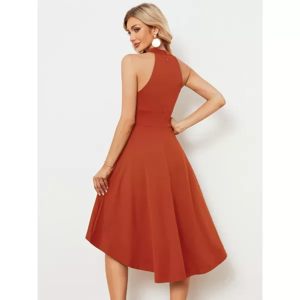 EverPretty Womens Halter Neck Pleated Sleeveless High Low ALine Midi Cocktail Dresses 01782Burnt Orange