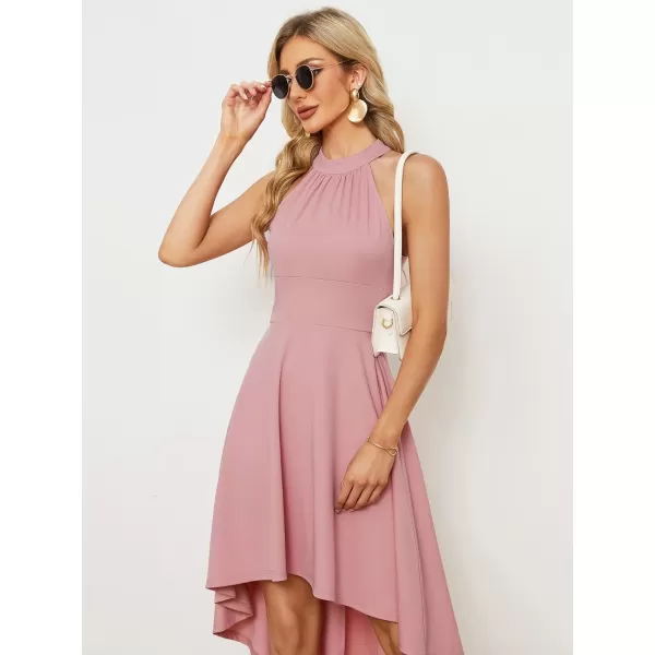 EverPretty Womens Halter Neck Pleated Sleeveless High Low ALine Midi Cocktail Dresses 01782Dusty Rose