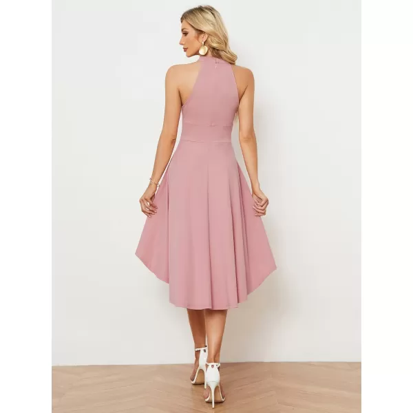 EverPretty Womens Halter Neck Pleated Sleeveless High Low ALine Midi Cocktail Dresses 01782Dusty Rose