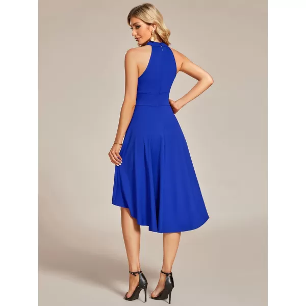 EverPretty Womens Halter Neck Pleated Sleeveless High Low ALine Midi Cocktail Dresses 01782Sapphire Blue