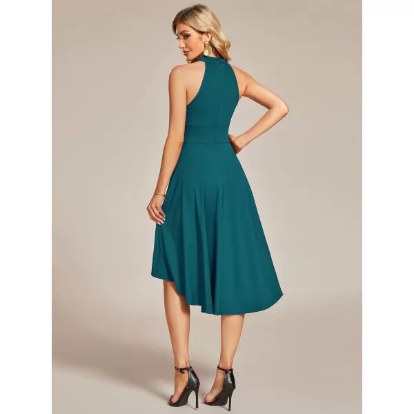 EverPretty Womens Halter Neck Pleated Sleeveless High Low ALine Midi Cocktail Dresses 01782Teal