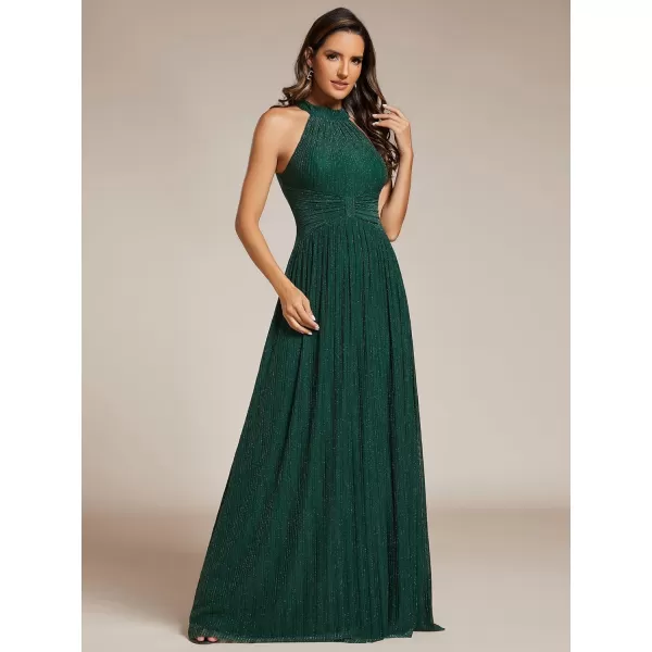 EverPretty Womens Halter Neck Sleeveless Pletaed A Line Glitter Evening Dresses 41961Dark Green