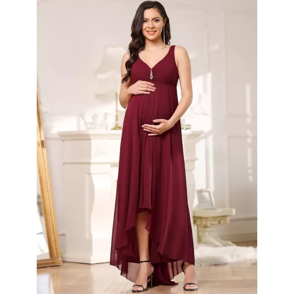 EverPretty Womens HighLow Sleeveless Crystal VNeck Chiffon Maternity Evening Party Dress 20798Burgundy