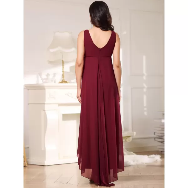 EverPretty Womens HighLow Sleeveless Crystal VNeck Chiffon Maternity Evening Party Dress 20798Burgundy