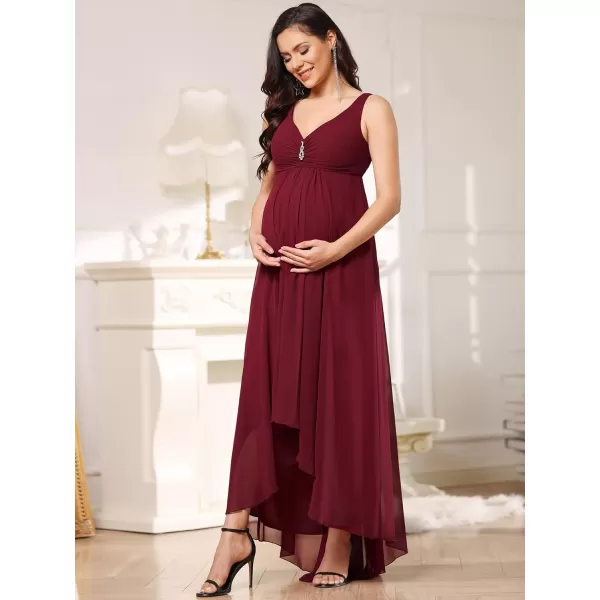 EverPretty Womens HighLow Sleeveless Crystal VNeck Chiffon Maternity Evening Party Dress 20798Burgundy