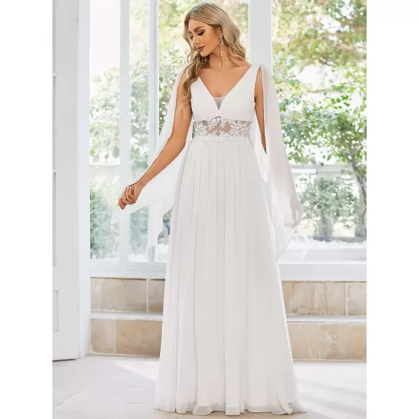 EverPretty Womens Illusion Long Appliques Chiffon Wedding Dresses White US4EverPretty Womens Illusion Long Appliques Chiffon Wedding Dresses White US4