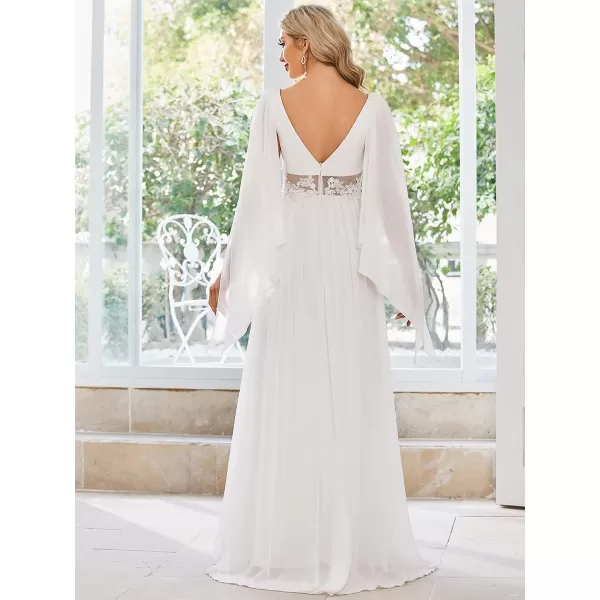 EverPretty Womens Illusion Long Appliques Chiffon Wedding Dresses White US4EverPretty Womens Illusion Long Appliques Chiffon Wedding Dresses White US4