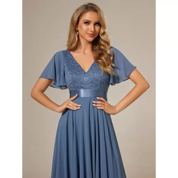 EverPretty Womens Irregular Hem Short Sleeve V Neck A Line Tea Length Cocktail Dresses 02040Dusty Navy