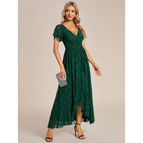 EverPretty Womens Lace V Neck Ruffles Sleeves Pleated Empire Waist ALine Maxi Formal Dresses 01489Green