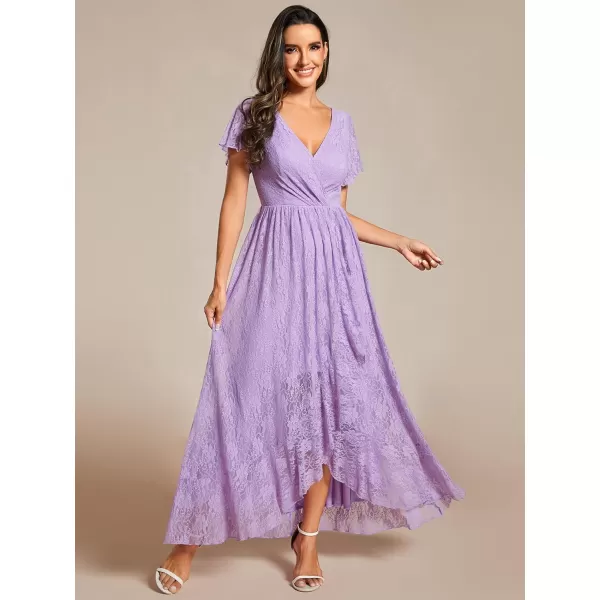 EverPretty Womens Lace V Neck Ruffles Sleeves Pleated Empire Waist ALine Maxi Formal Dresses 01489Lavender