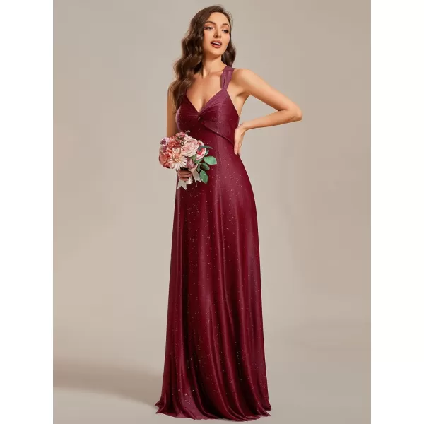 EverPretty Womens LaceUP Ruched Bust Glitter ALine FloorLength Formal Evening Dresses 01919Burgundy