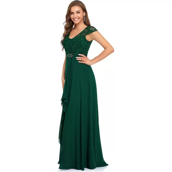 EverPretty Womens Long Aline Lace Cap Sleeve Chiffon Formal Evening Gowns 7986Dark Green